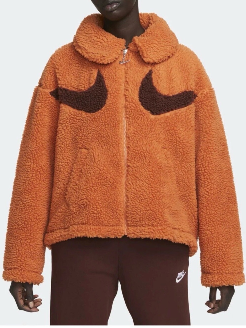 Nike Women's Sportswear Swoosh Sherpa Jacket in Lobster Crimson Small
